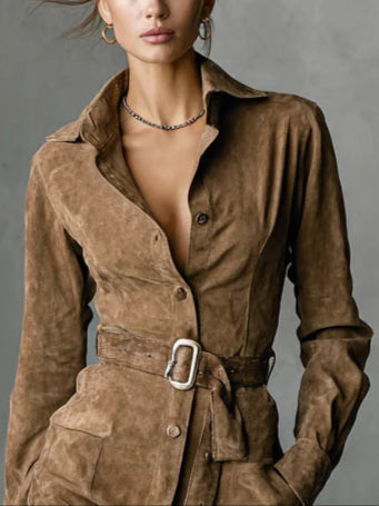 Amira™ – Suede Belted Midi Dress